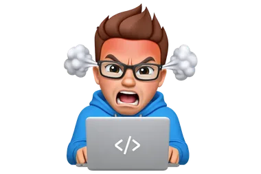 Web designer frustrat în fața laptopului, cu aburi ieșind din urechi
